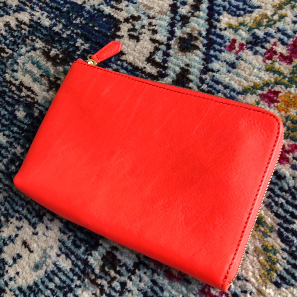 Mark & Graham Coral Orange Leather Tech Pouch
